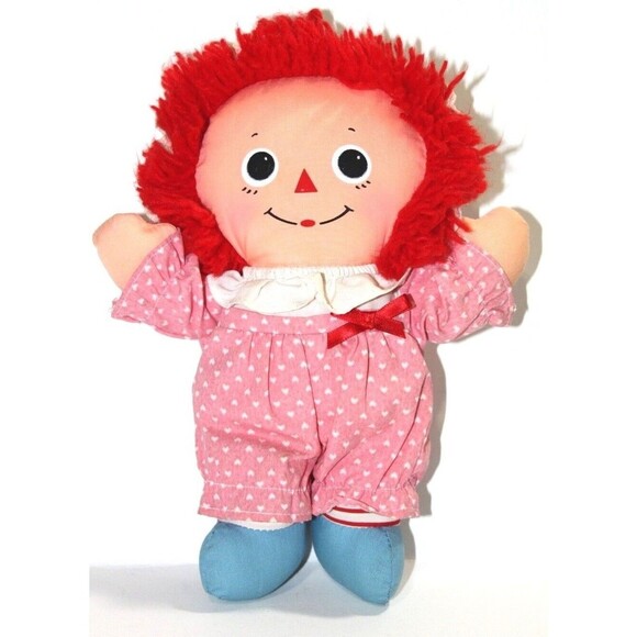 Vintage 1989 Playskool Baby Raggedy Ann Pink Romper Printed Face Cloth Rag Doll - Picture 1 of 11